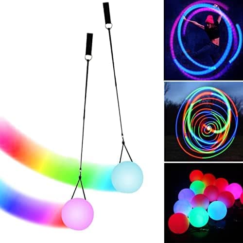 LED Poi Bälle: 2 Stück LED Glow POI Kugeln für Anfänger und Profis mit Regenbogen Farben und Strobe-Effekt