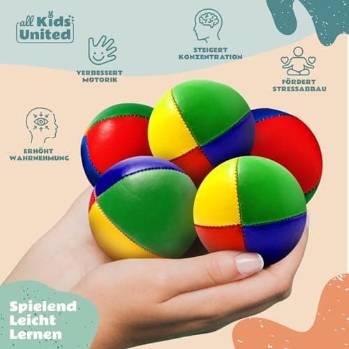 Kids United® Jonglierbälle im 5er Set; Weiche Juggling Balls für Anfänger & Fortgeschrittene; Professionelles Jonglierba