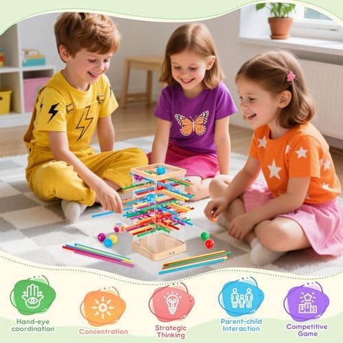 Montessori Spiel Brettspiel aus Holz für Kinder ab 3 Jahre - Feinmotorik & Mathe lernen - Familienspiel-Reisespiel 48 Bu