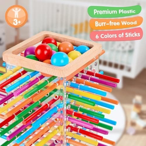 Montessori Spiel Brettspiel aus Holz für Kinder ab 3 Jahre - Feinmotorik & Mathe lernen - Familienspiel-Reisespiel 48 Bu