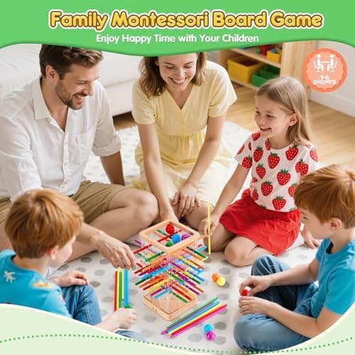 Montessori Spiel Brettspiel aus Holz für Kinder ab 3 Jahre - Feinmotorik & Mathe lernen - Familienspiel-Reisespiel 48 Bu