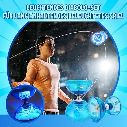 LED Diabolo mit Kugellager - Leuchtend im Dunkeln, 4,5mm Jonglier Set | Perfect Licht Diabolo für Kinder & Erwachsene |
