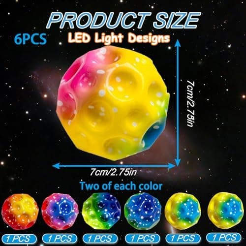 Tzeking 6 Stück LED Moon Ball - Hohe Springende Bälle, Super Stretch, Leicht zu Greifen - Geschenke für Jungen und Mädch