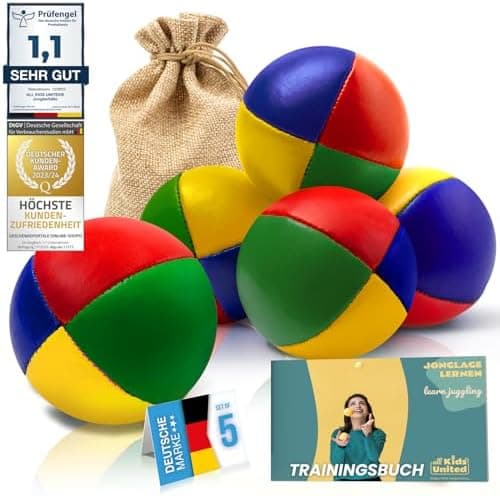 Kids United® Jonglierbälle im 5er Set; Weiche Juggling Balls für Anfänger & Fortgeschrittene; Professionelles Jonglierba