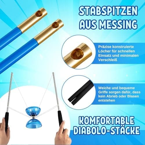 LED Diabolo mit Kugellager - Leuchtend im Dunkeln, 4,5mm Jonglier Set | Perfect Licht Diabolo für Kinder & Erwachsene |