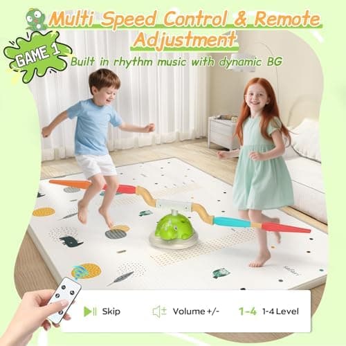IMAYCC 3 in 1 Indoor Outdoor Spiele für Kinder: Ringwurf, Rakete und Seilspringmaschine - 4 Geschwindigkeiten, musikalis