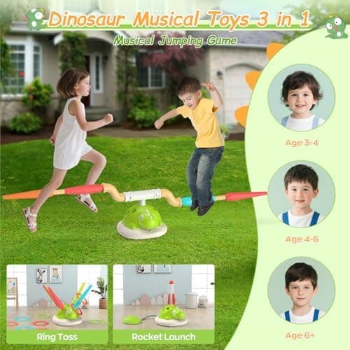 IMAYCC 3 in 1 Indoor Outdoor Spiele für Kinder: Ringwurf, Rakete und Seilspringmaschine - 4 Geschwindigkeiten, musikalis