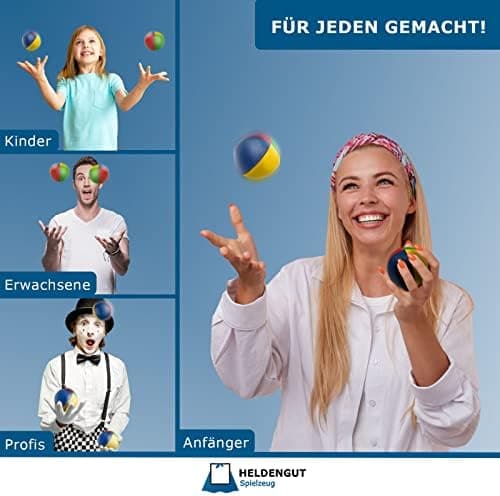 Jonglierbälle 5er Set – Profi-Beanspheres für Kinder & Anfänger – Geschicklichkeitsspeile, Soft Ball mit Buch
