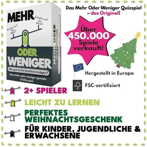 More or Less | Mehr Oder Weniger Kartenspiel - Ideal für Erwachsene, Familien & Kinder - 2+ Spieler - Familienspiel & Re