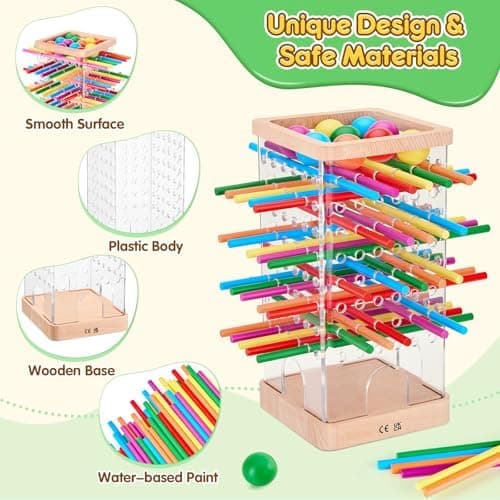 Montessori Spiel Brettspiel aus Holz für Kinder ab 3 Jahre - Feinmotorik & Mathe lernen - Familienspiel-Reisespiel 48 Bu