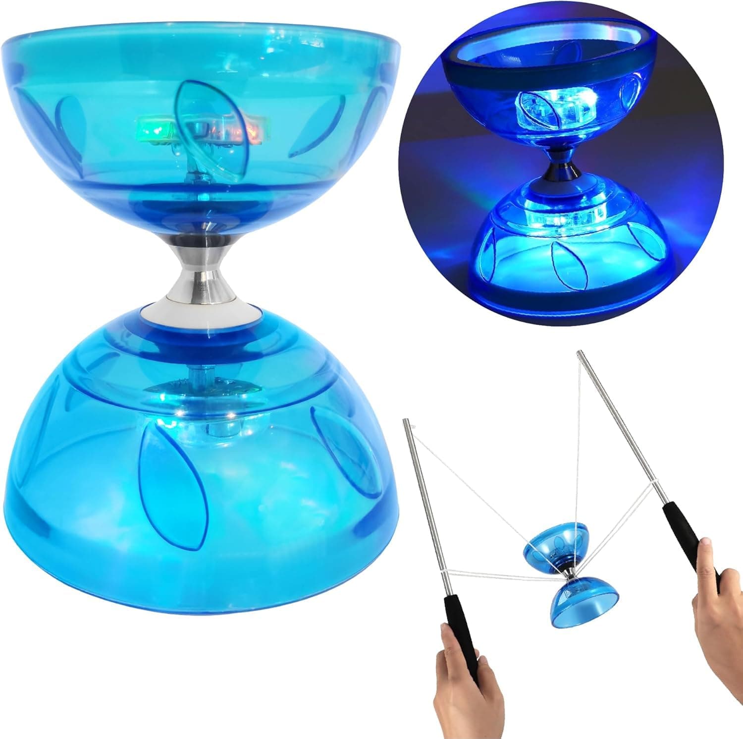 LED Diabolo mit Kugellager - Leuchtend im Dunkeln, 4,5mm Jonglier Set | Perfect Licht Diabolo für Kinder & Erwachsene |