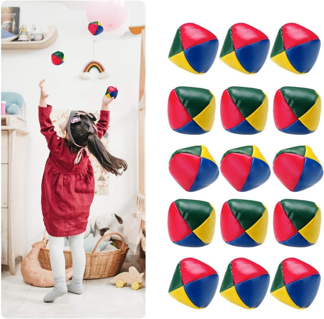 15 Stück Mini Jonglierbälle für Anfänger - Langlebige, weiche und einfache Jonglierset - interaktives Mehrfarbiges Spiel