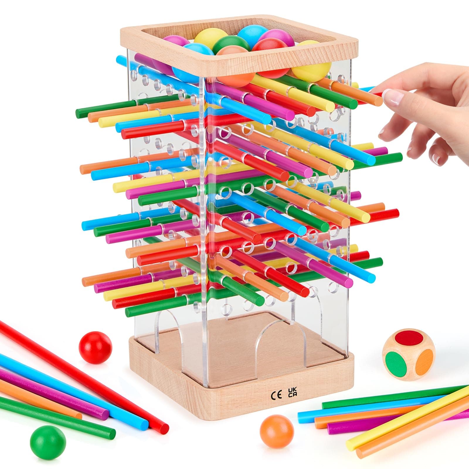 Montessori Spiel Brettspiel aus Holz für Kinder ab 3 Jahre - Feinmotorik & Mathe lernen - Familienspiel-Reisespiel 48 Bu