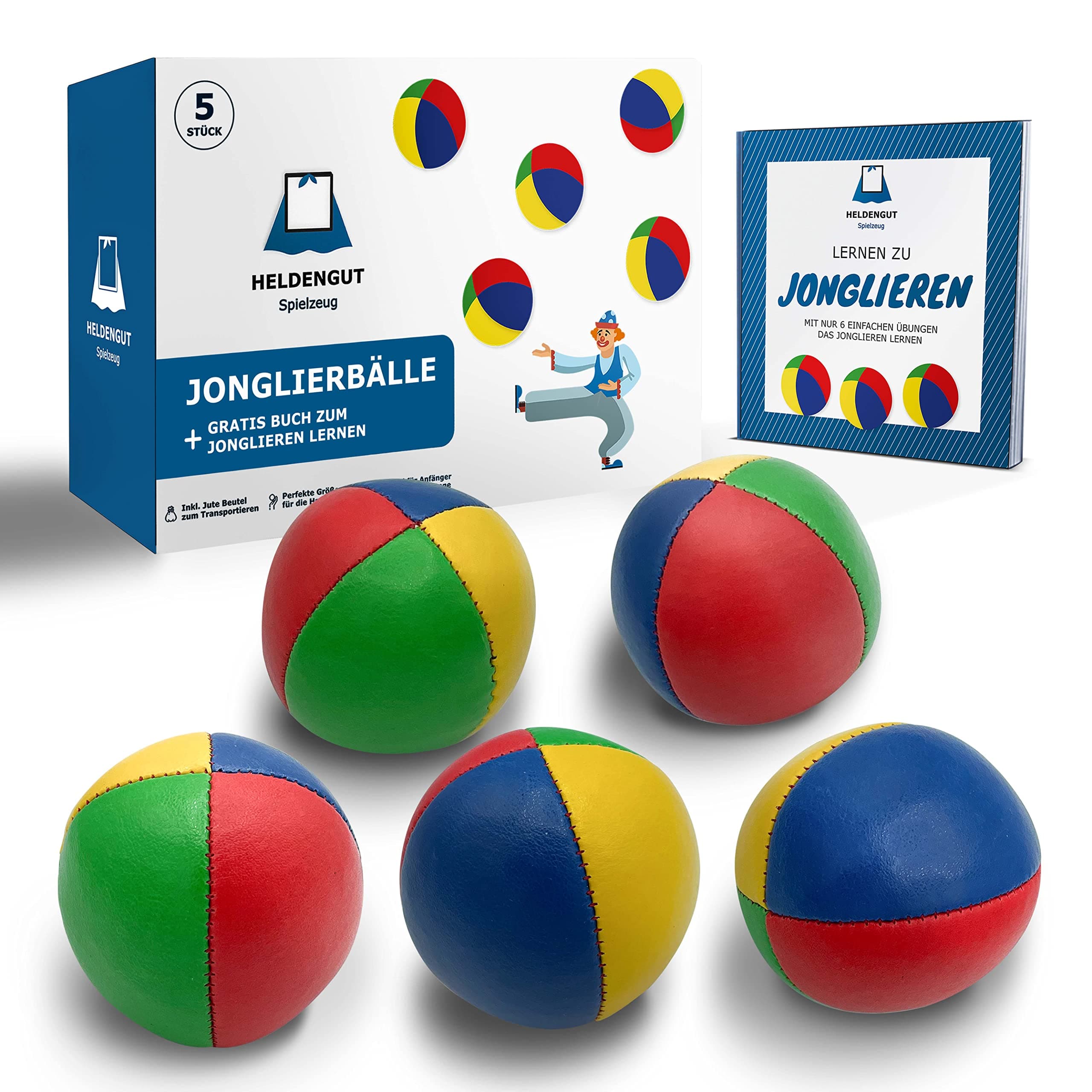 Jonglierbälle 5er Set – Profi-Beanspheres für Kinder & Anfänger – Geschicklichkeitsspeile, Soft Ball mit Buch