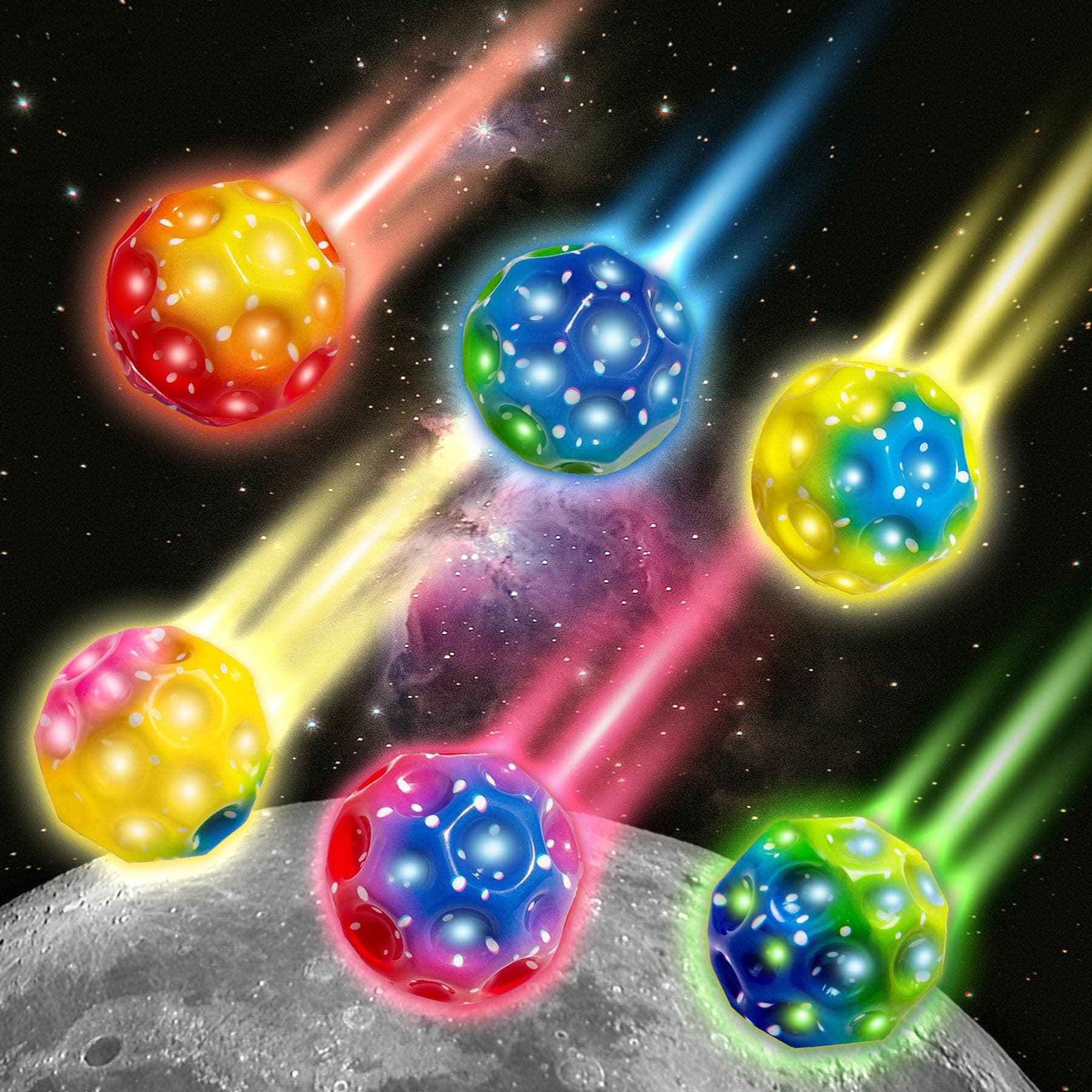 Tzeking 6 Stück LED Moon Ball - Hohe Springende Bälle, Super Stretch, Leicht zu Greifen - Geschenke für Jungen und Mädch