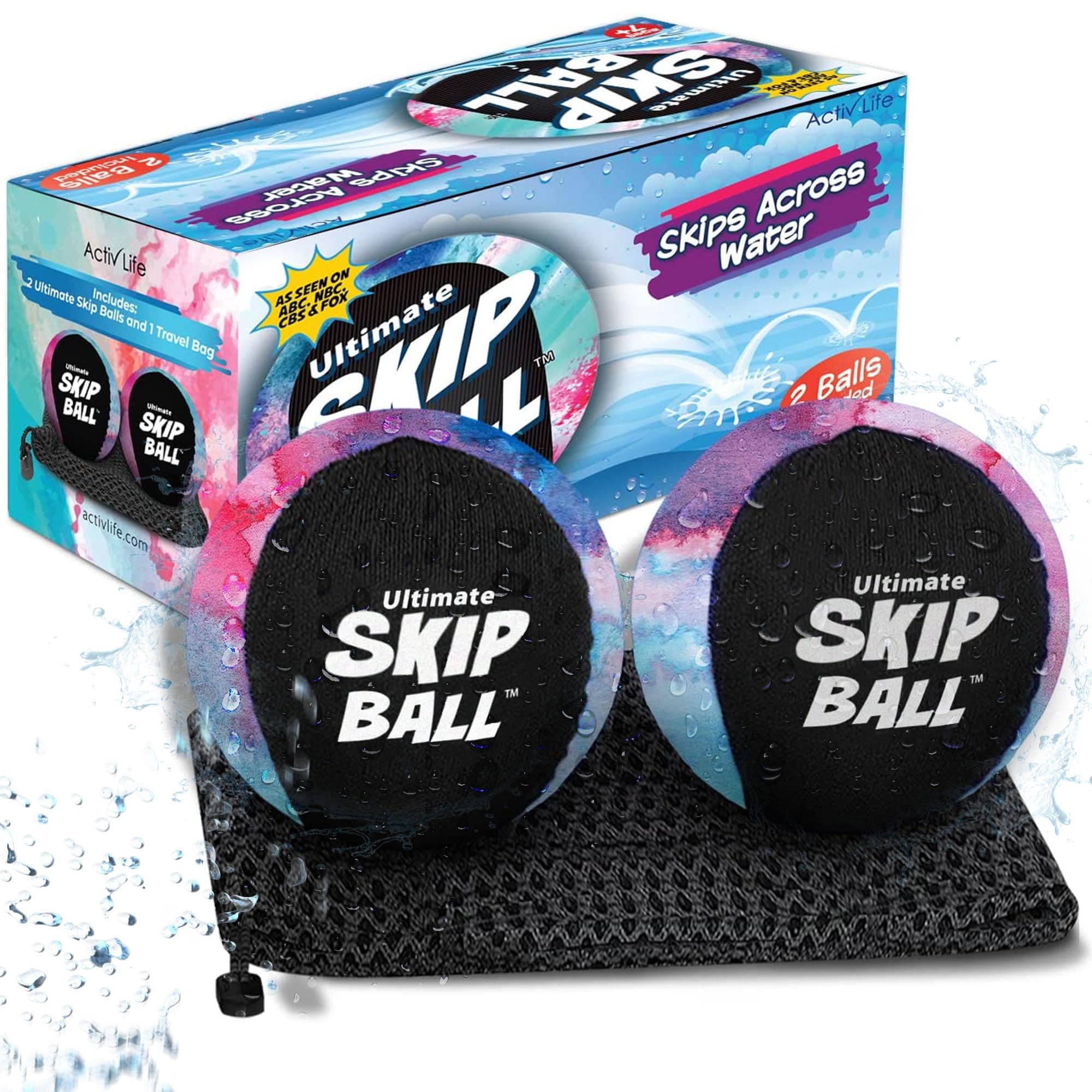 Activ Life Skip Ball - Wasserskipfunfeger für Kinder - 2er-Pack Schwarze und gefärbte Bälle